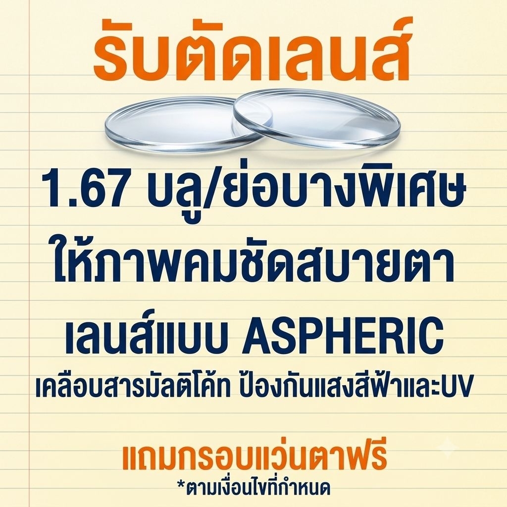 รับ​ตัด​เลนส์​สายตา​เลนส์​บลู​ย่อบาง​พิเศษ​1​.67​ ASPHERIC​รับ​ตัด​เลนส์​สายตา​ทุกชนิด​