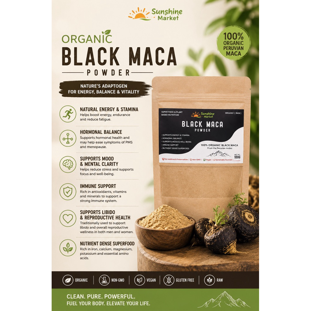 Morlife Organic Black Maca Powder |  มอไลฟท์ ออร์แกนิค แบล็ค มาคา 100g