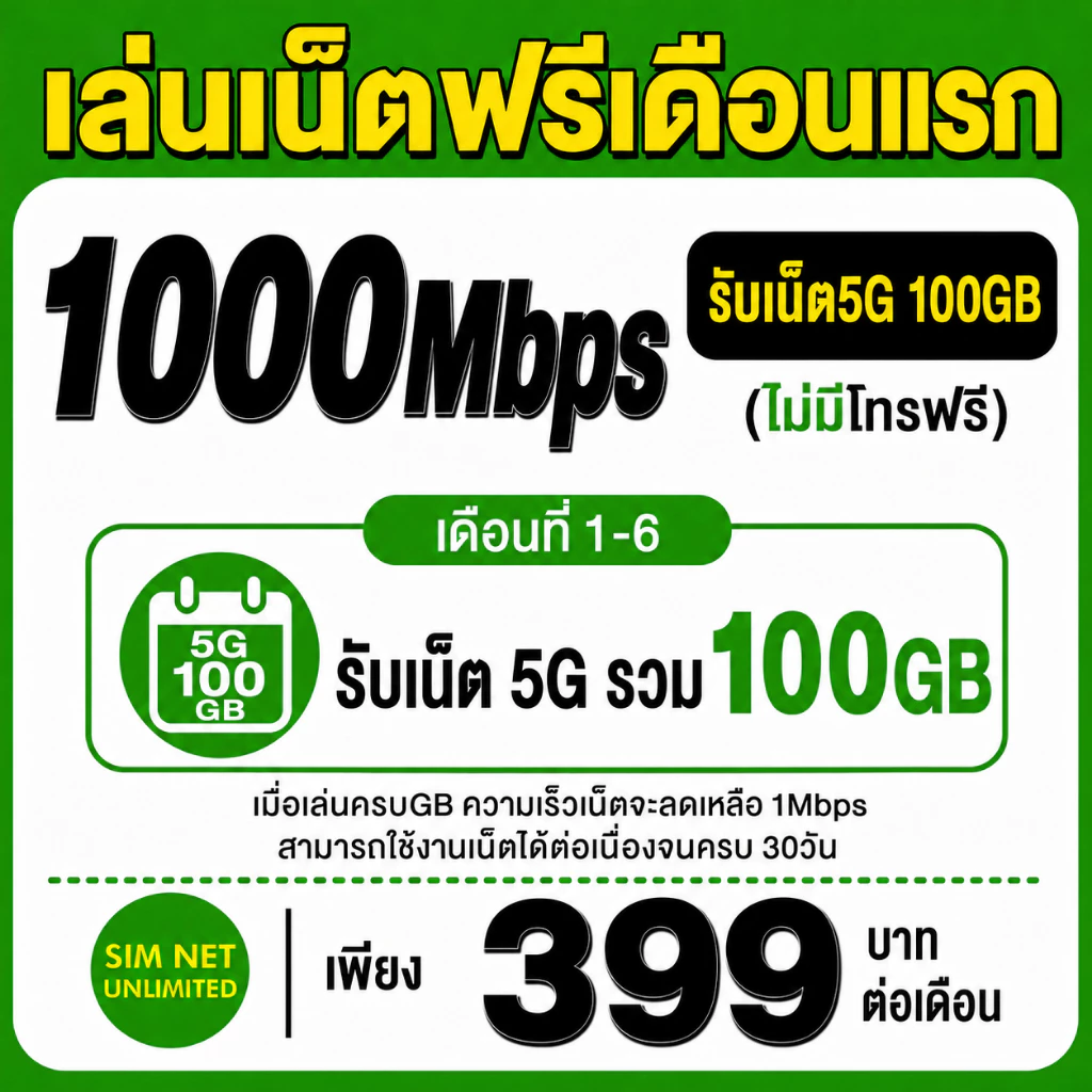 (เล่นฟรีเดือนแรก) ซิมเทพ AIS เล่นเน็ตไม่อั้น ความเร็ว 1000Mbps (ใช้ฟรี AIS Super wifi ทุกแพ็กเกจ)