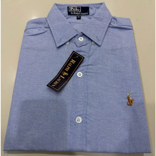 เสื้อเชิ้ตแขนยาว สีฟ้ายีนส์ ปักม้าเล็ก สวยตรงปก ผ้าออคฟรอด