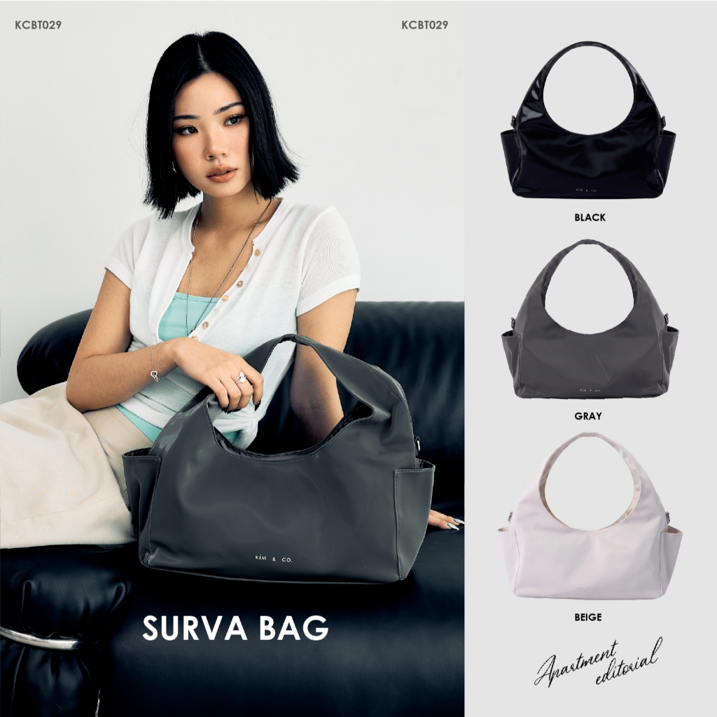 KIM&CO. ORIGINAL – SURVA BAG (KCBT029) กระเป๋าสะพายข้างBasket เรียบ เท่ จุของได้เยอะ