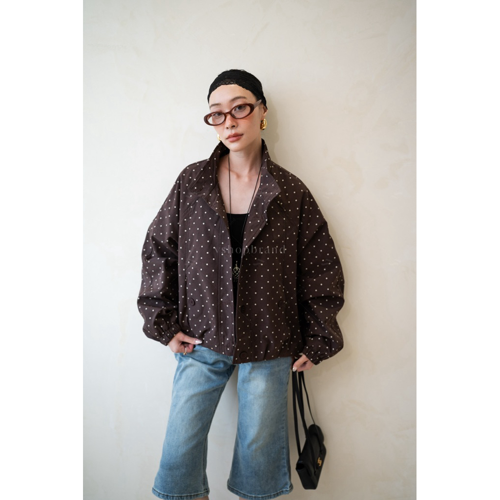 แจ็คเก็ตลายโพกาดอทกระดุมหน้า Polka Dot Button-Front Jacket