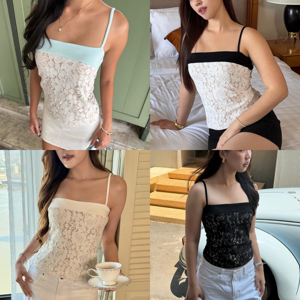 josie top by Duex Studio (XS-2XL) สายเดี่ยวผ้าลูกไม้see-thro