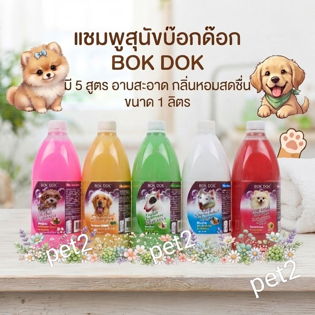 บ๊อกด๊อก[1ลิตร]แชมพูสุนัขและแมว รวมฮิต 5 สูตร ไล่เห็บหมัด,อ่อนใส,บำรุงผิวหนังและขนนุ่มสวย,คันขนร่วง,กลิ่นหอมอโรมาคุ้มค่า