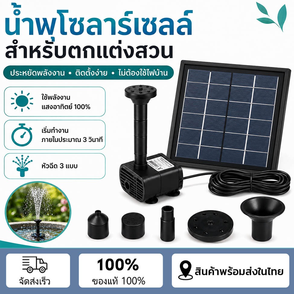 Solar Pump น้ำพุโซล่าเซลล์ ปั๊มน้ำพุ(เล็ก) น้ำพุพลังงานแสงอาทิตย์ solar powered fountain pump