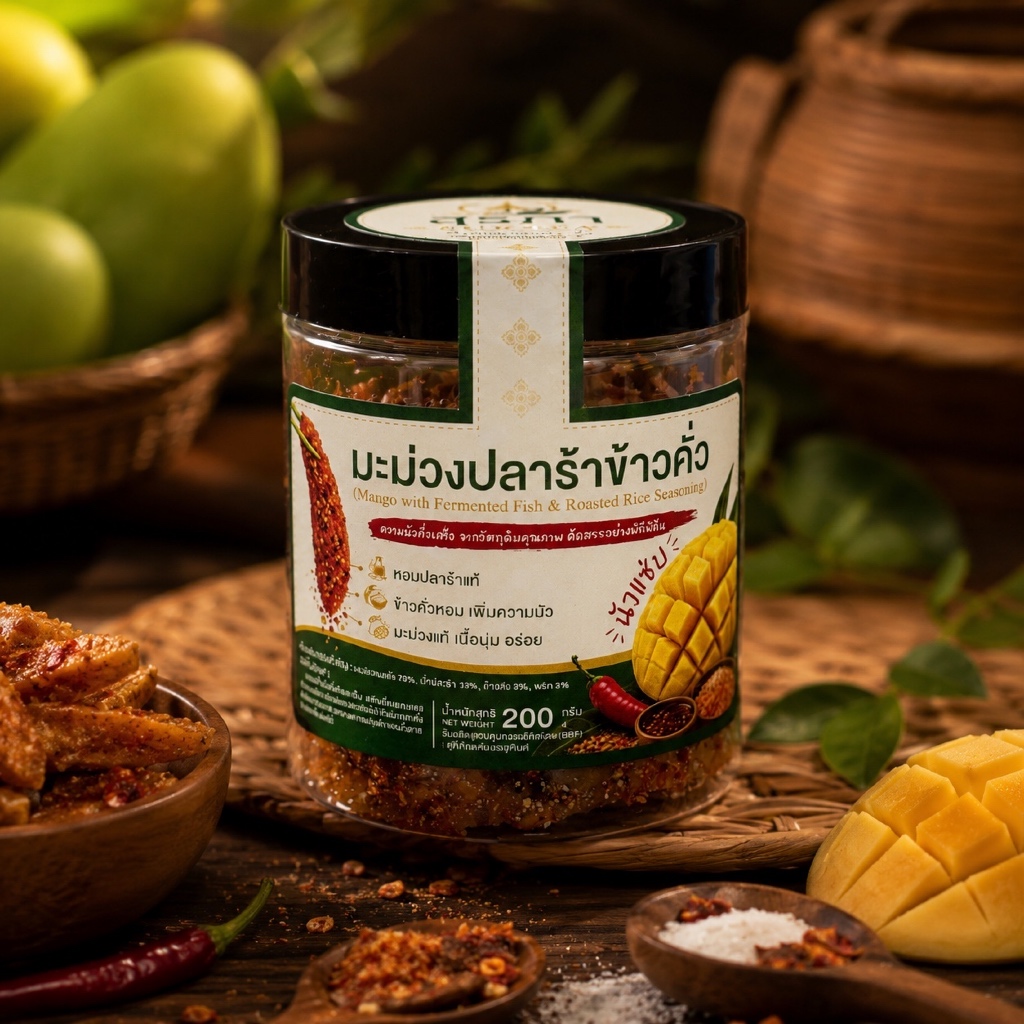 มะม่วงคลุกปลาร้าข้าวคั่วแซ่บ | SURAPA Premium Dried Fruit |  ผลไม้อบแห้ง รสนัว กลมกล่อม ข้าวคั่วหอม สูตรแซ่บ 200 กรัม