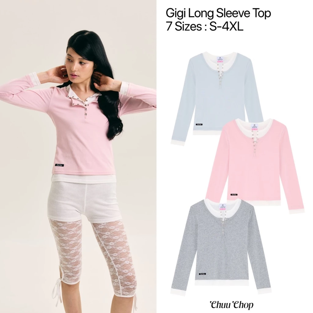 [พร้อมส่ง] CHUUCHOP - (S-4XL) Gigi Long Sleeve Top เสื้อยืดแขนยาว ผ้านุ่ม เลเยอร์2ชั้น (C8551)