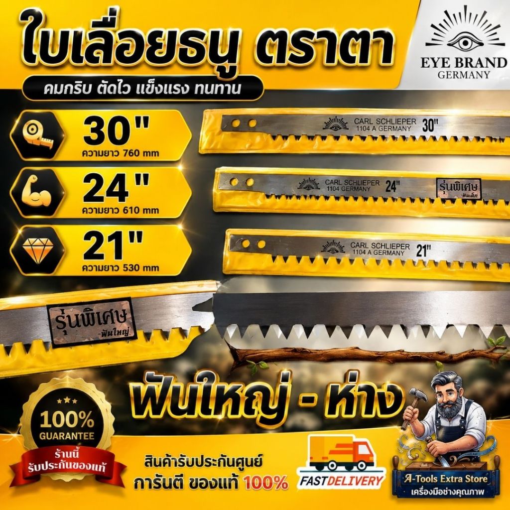 Eye Brand ใบเลื่อย คันธนู ตราตา ฟันใหญ่-ห่าง รุ่น 1104A ขนาด 21”, 24”, 30” (เฉพาะใบ) มาตรฐานเยอรมัน **ส่งเร็ว ของแท้100%