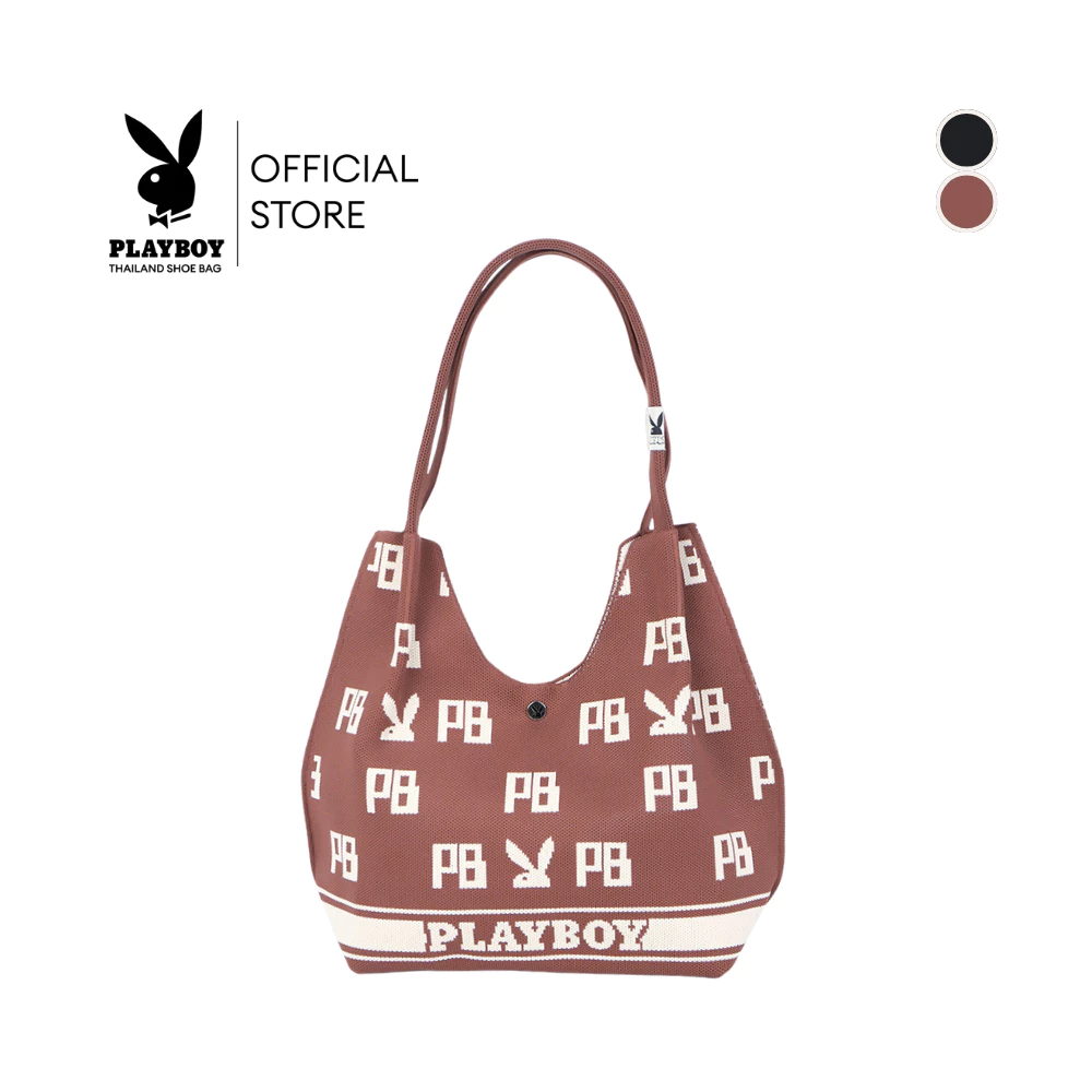 PLAYBOY รุ่น MILDIS (ไมล์-ดิส) Monogram Knit Hobo Tote กระเป๋าไหมพรม รหัสST-BS263PB162 ดีไซน์ผ้าทอไหมพรม มี 2 สี