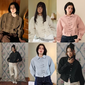 CHUUCHOP | M-XL | Cookie Jacket เสื้อแจ็คเก็ตแขนยาวทรงครอป แต่งกระดุมจีน เสื้อคลุม Unisex (C8559)