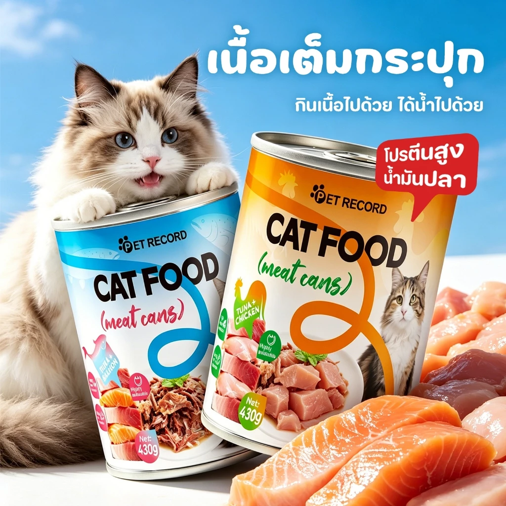 สินค้าใหม่ กระป๋องทูน่าเนื้อแดงแมว PET RECORD 430g 3รส โปรตีน≥30% น้ำซุปช่วยดื่มน้ำ โอเมก้า3 บำรุงขน แมวทุกวัย thumbnail 3