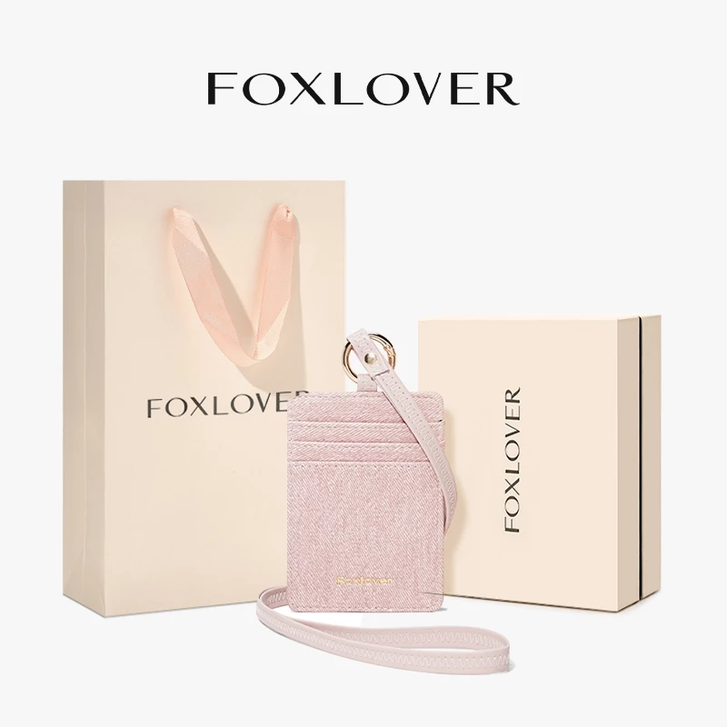 FOXLOVERกระเป๋าบัตรหญิง ผ้ายีนส์เก๋ แบบมีสายคล้อง หลายชั้น ดีไซน์สวย พกพาสะดวก เลือกได้ ชมพู สีน้ำเงิน