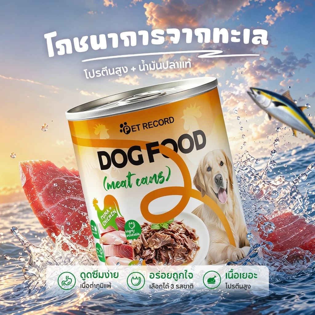 สินค้าใหม่ กระป๋องสุนัข PET RECORD 430g ทูน่าเนื้อแดง 3รส โปรตีนสูง น้ำซุปเติมน้ำ โอเมก้า3 บำรุงขนสุนัขทุกวัย thumbnail 10