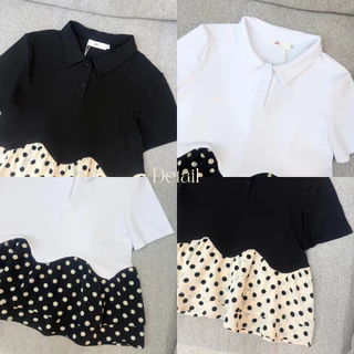 POI Polka Dot เสื้อยืดผ้าร่องแต่งระบายลายจุด T024G7