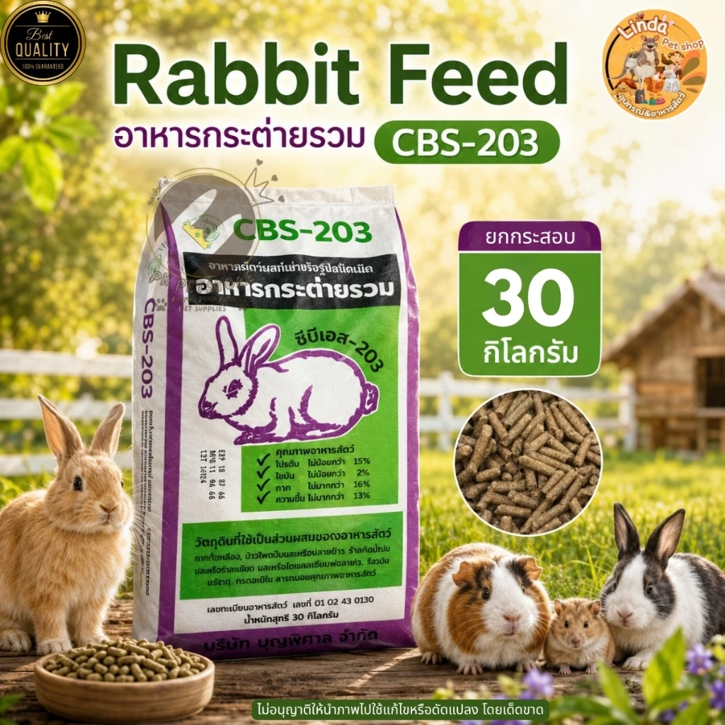 (ยกกระสอบ30Kg.) อาหารกระต่าย รวมRabbit Feed (CBS-203)ขนาดแบ่งขาย สำหรับ กระต่าย หนูแก๊สบี้ แพรี่ด็อก