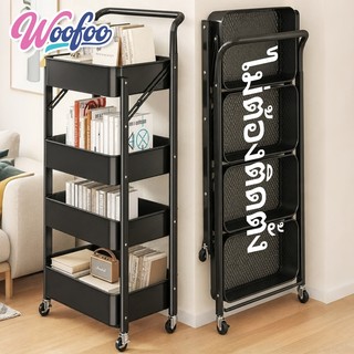 【โครงสแตนเลส 】ชั้นรถเข็น เหล็ก ชั้นวางของพับเก็บได้ พร้อมล้อเลื่อน+ที่จับ รถเข็นเก็บของ ชั้นวางของในครัว