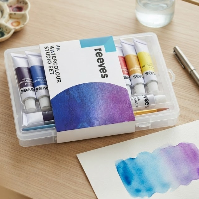 Reeves ชุดสีน้ำ Reeves Watercolour Studio Set ขนาด 14 ชิ้น กล่องพลาสติกสำหรับพกพา