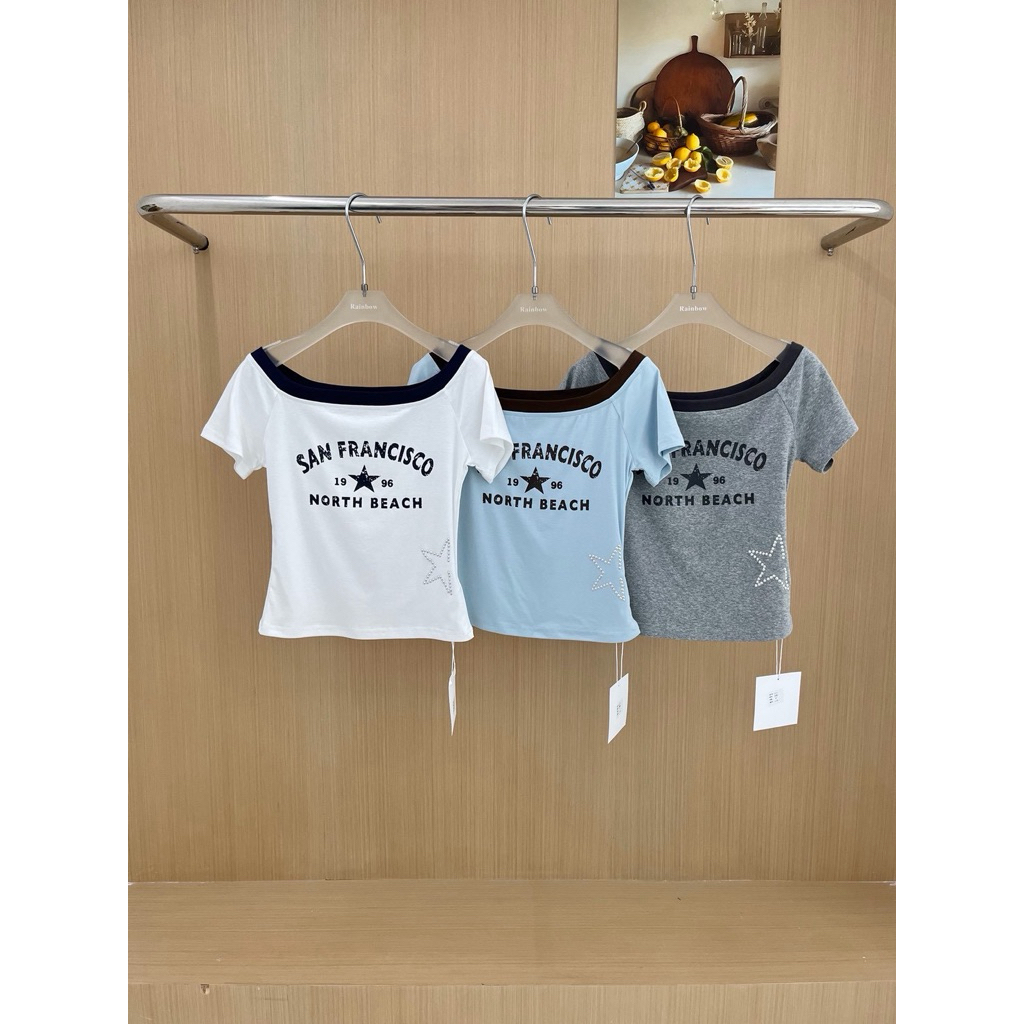 เสื้อปาดไหล่เเต่งสกรีนลายsanfrancisco
