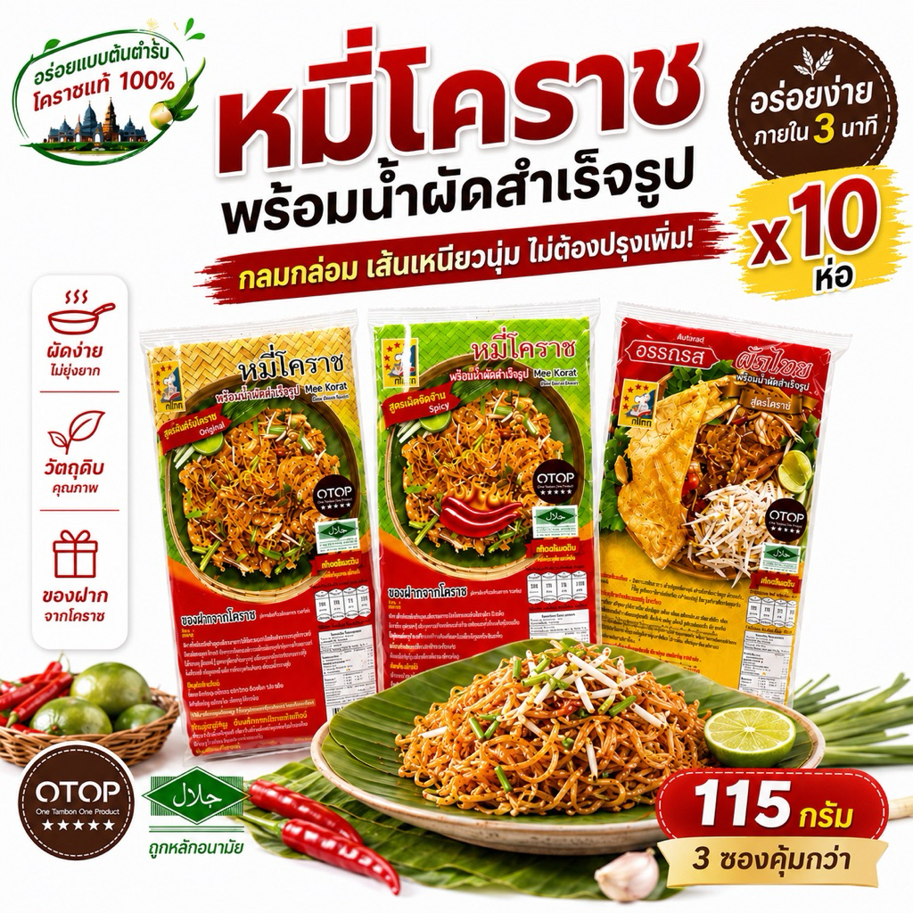 (เซ็ต10ห่อ)หมี่โคราช ขนาด 110 กรัม สูตรตำรับโคราช