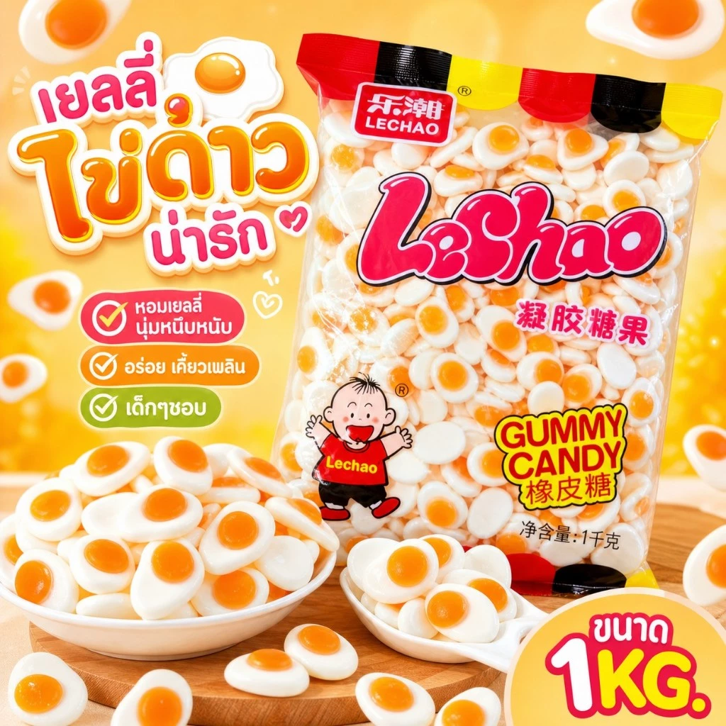 เยลลี่ไข่ดาว 1กิโล ขนมหนึบหนับสุดฮิต รูปทรงน่ารัก เคี้ยวเพลินทุกคำ เหมาะกับเด็กและวัยรุ่น