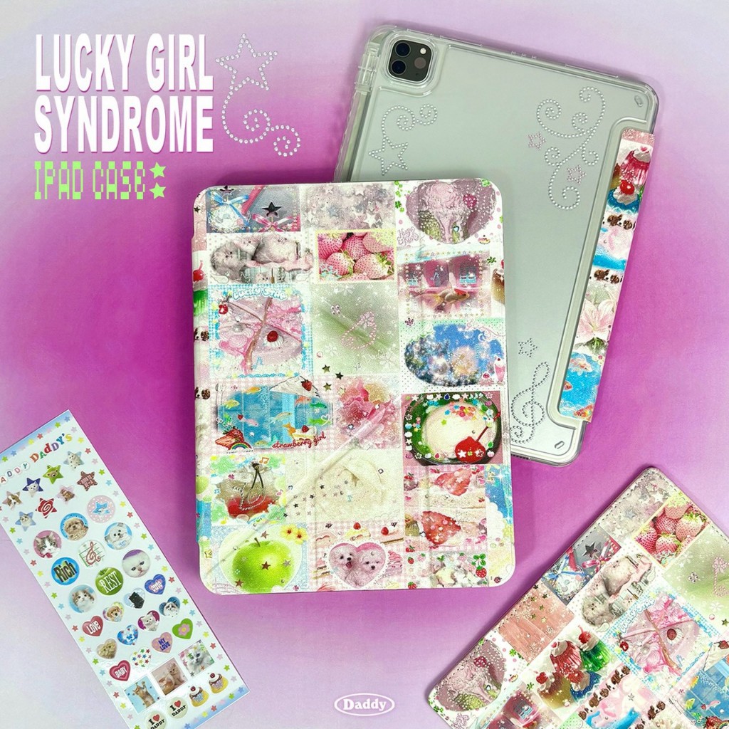 DADDY | Lucky Girl Syndrome iPad Case เคสไอแพด แบบพับแกน Y สุดน่ารัก มีที่เก็บปากกา แถมฟรีสติ๊กเกอร์