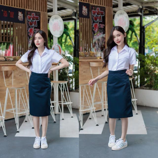 กระโปรงพิธีการ สีกรม รับปริญญา ผ้าเสริท สีกรมท่า มีกระเป๋าลับ ใส่โทรศัพท์ ความยาว 22-24-26 เอว ( 23 -40)