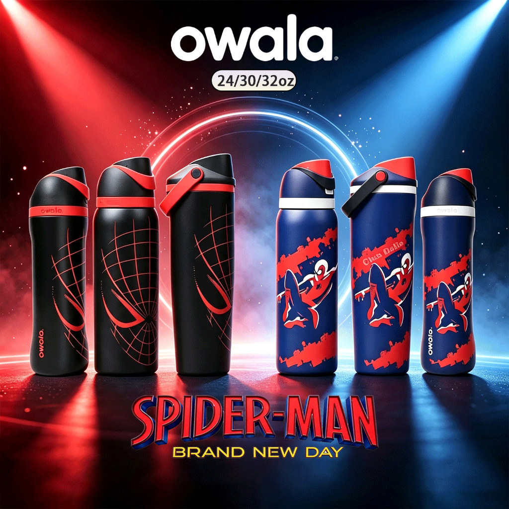 [ของแท้ 100%] Owala Spider‑Man Collab FreeSip Tumbler 24/30/32oz แก้วน้ำพกพาสำหรับกีฬาเดินทาง ลิมิเต็ดหายาก