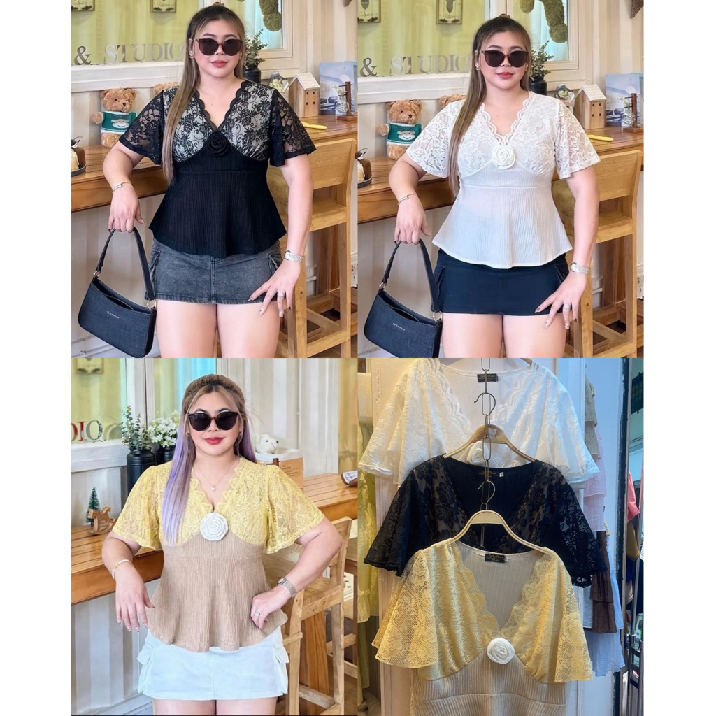 เสื้อแต่งลูกไม้  ผ้าท็อฟฟี่ ทรงเป๊ะตามเดิม  รอบอก 38-48 นิ้ว