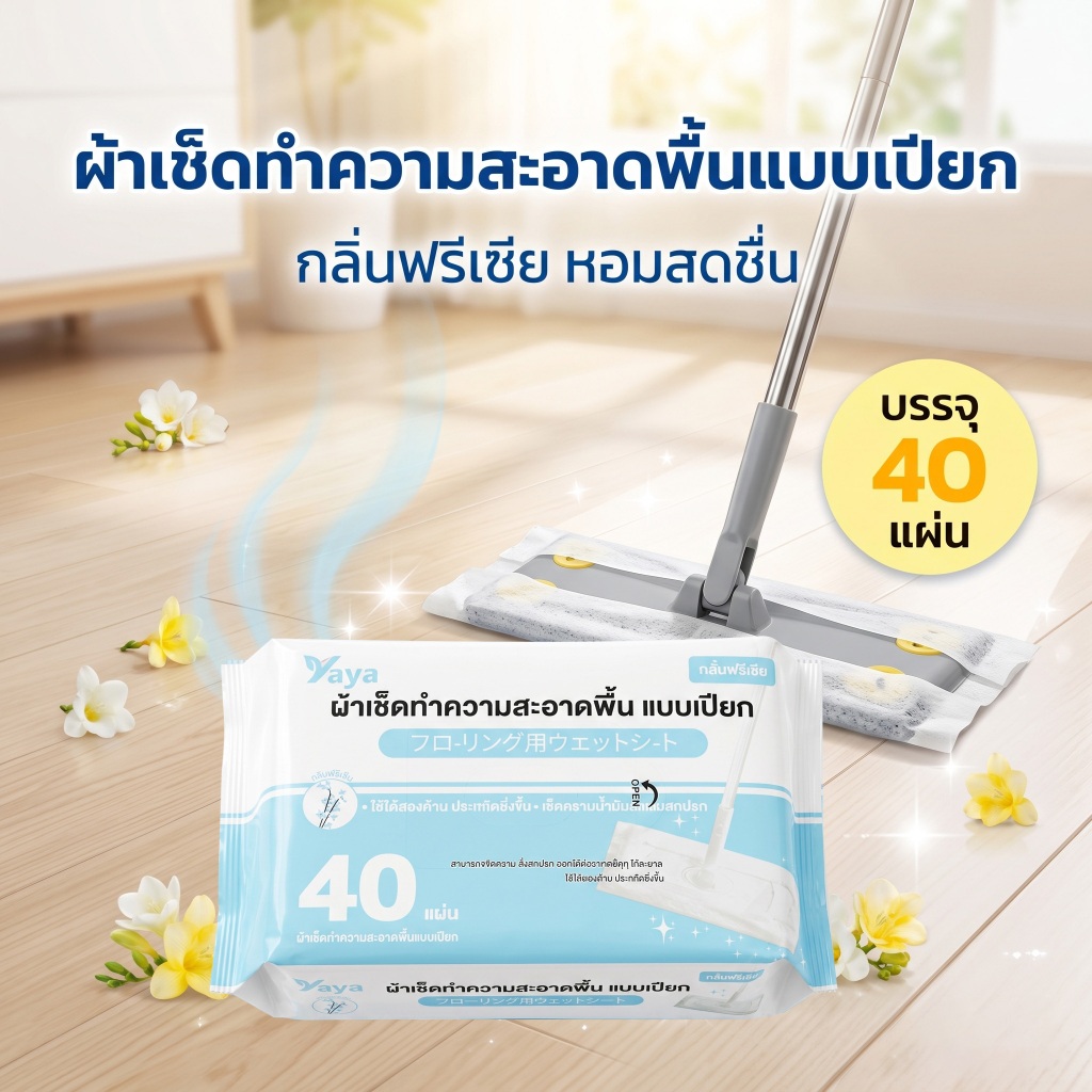 🔥พร้อมส่ง ใน 🇹🇭🔥แผ่นทำความสอาดพื้นแบบเปียก(40แผ่น)แผ่นเช็ดพื้นชนิดเปียก ผ้าถูพื้นชนิดเปียก ทิชชู่เปียกถูพื้น กระดาษเปียก