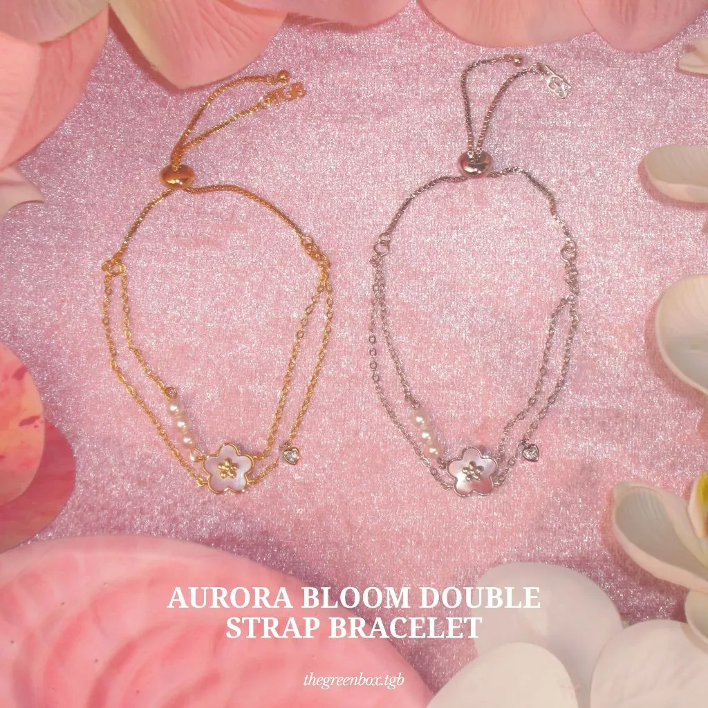 กำไล Aurora Bloom Double Strap Bracelet สายรูด วัสดุพิเศษ Mother of Pearl - The Green Box