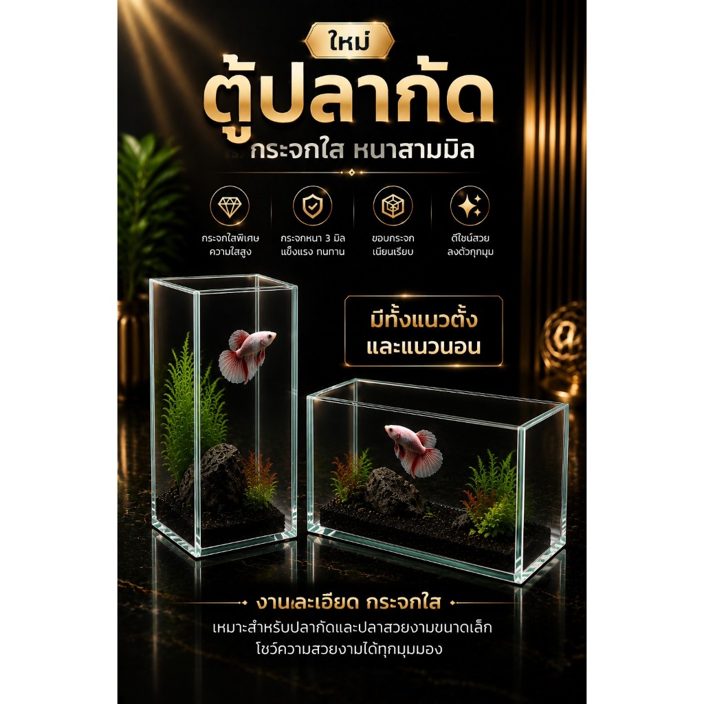 โหลปลา​ 4x8x6​ นิ้ว​ กระจกหนา​ 3​มิล​ แนวนอน​ แนวตั้ง