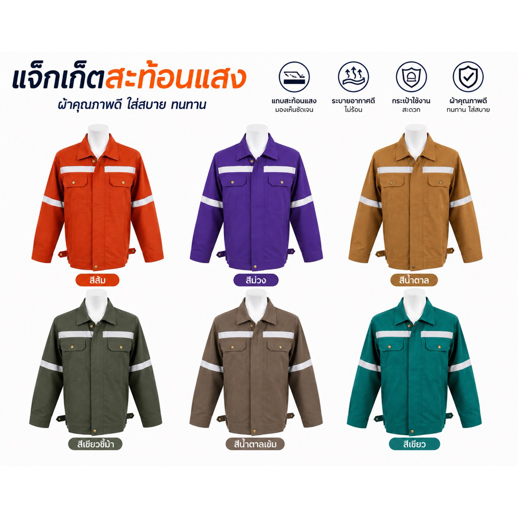 (พร้อมส่ง)เสื้อช็อปช่างแขนยาวมีแถบสะท้อนแสงเนื้อผ้าโพลีเอสเตอร์ผสมฝ้ายกันสะเก็ดไฟได้ 20% ใส่ได้ทั้งผู้ชายและผู้หญิง