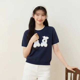 Glucoat | [A879/A941/A945] เสื้อนิตติ้งไหมพรมสีเบจ/สีแดง/สีกรม ปักลาย ชายเสื้อจั๊มเอว