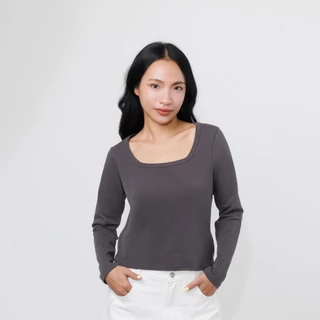 V13-เสื้อยืดคอเหลี่ยม แขนยาว ผ้านุ่มยืด
