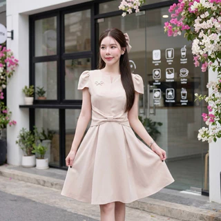 D259 เดรสคอวีแต่งโบว์ กระเป๋าล้วง มีไซส์S-3XL ใส่ทำงาน ออกงาน ไปงานแต่ง เพิ่มความมั่นใจได้เลย