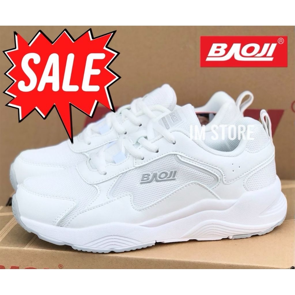 BAOJI ลิขสิทธิ์แท้ SALE รองเท้าบาโอจิ เบาจิ ขาว ผู้หญิง ทรงสวย พื้นหนา นุ่ม ใส่สบาย ผ้าใบออกกำลังกาย ลำลอง สีขาว
