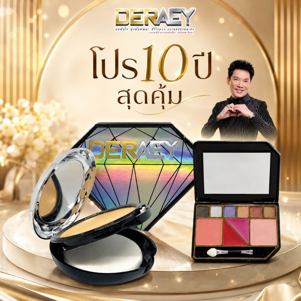 แป้งเดอเอ้ไดมอนด์ 1 แถมของขวัญเพิ่ม 1 ชิ้น มินิบิวตี้เซ็ต 10 ช่องสี