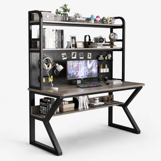 COREY โต๊ะเกม โต๊ะคอมพิวเตอร์มัลติฟังก์ชั่ Pegboard DIY มั่นคงขาเหล็กสไตล์โมเดิร์นลมชั้นวางของหลายชั้น