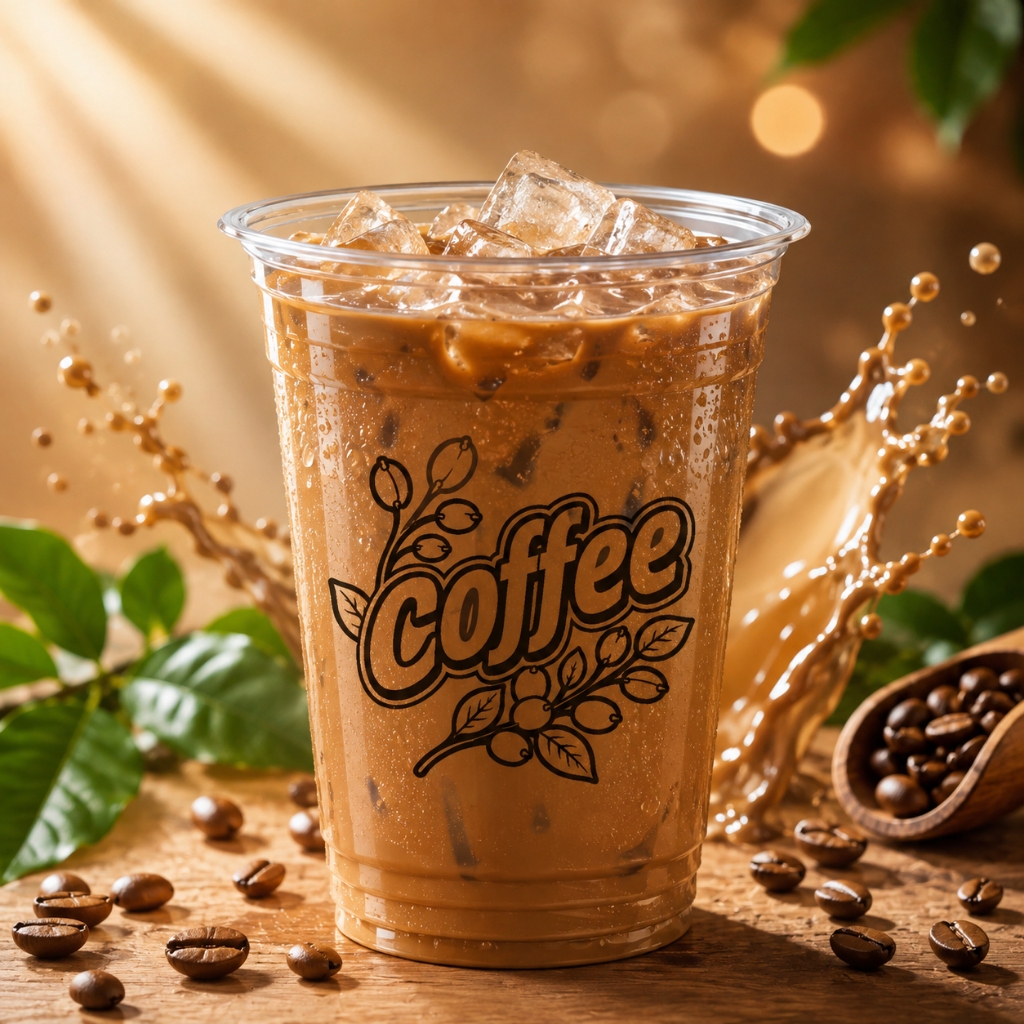 แก้วพร้อมสกรีน แก้วกาแฟพลาสติก 22 ออนซ์ PET พิมพ์ลาย "Coffee" แบบแถว(50ใบ/แถว) พร้อมใช้สวยงาม แก้วใส