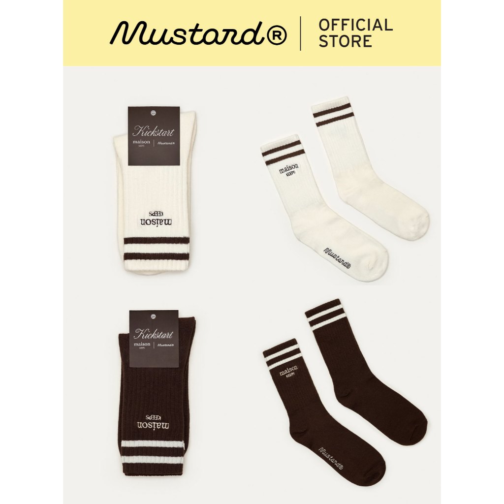 maison KEEPS x Mustard Striped Socks | ถุงเท้าปักโลโก้ (มีให้เลือก 2 สี)