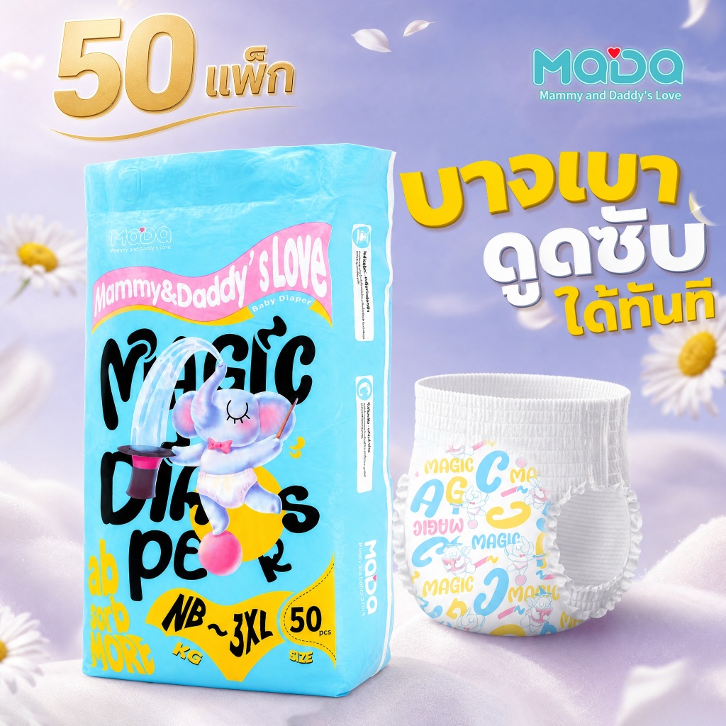 [จัดส่งทันที!] แพมเพิส MADA 50ชิ้น ผ้าอ้อมเด็ก ไซส์ NB-3XL แพมเพิสเด็ก ใช้ ดี แพมเพิสเด็ก ราคา ประหย