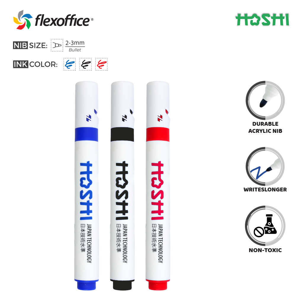 Hoshi - WB-025 ปากกาไวท์บอร์ด - แพ็ค1/3ด้าม - เครื่องเขียน