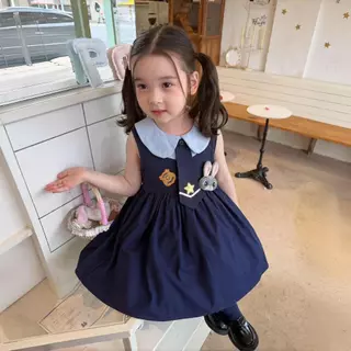PRINCESS KESLI ชุดเดรสเด็กผู้หญิง แขนกุด สีน้ำเงิน กระต่าย ชุดเดรสฤดูร้อนรุ่นใหม่ 1-9 ปี