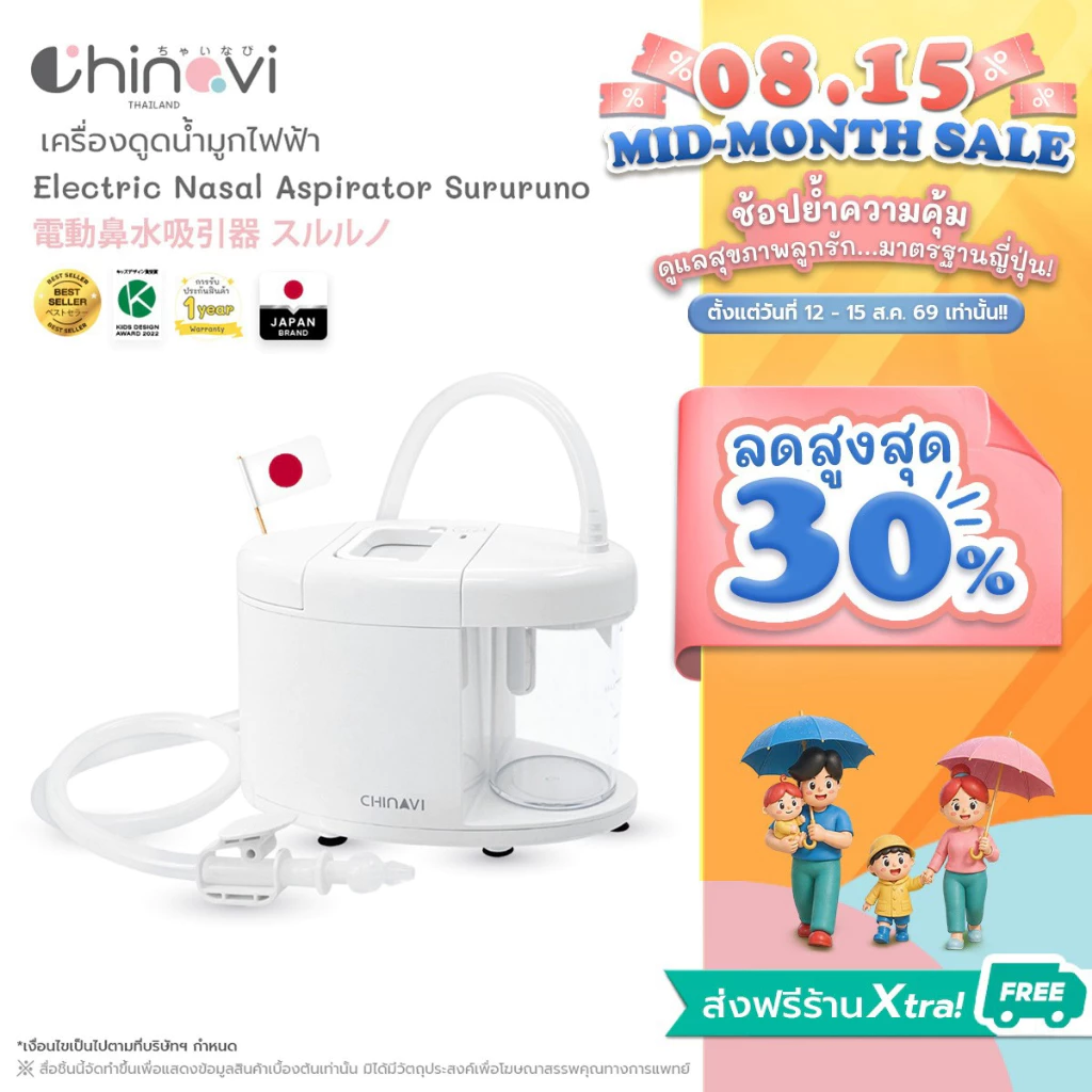 Chinavi Sururuno เครื่องดูดน้ำมูกไฟฟ้าเด็ก ปรับระดับแรงดูดได้ หัวดูดซิลิโคนนุ่ม