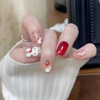 เล็บปลอมสีลูกแก้ว ลายน่ารัก 🐰 ลายจุด ติดง่าย ใช้ซ้ำได้ แถมฟรีกาว Press on nails Cats Eye💢 ไซส์ M S XS