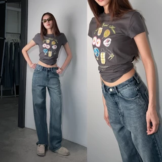 ยีนส์ Nammon Jeans NM20 กางเกงยีนส์กระบอกใหญ่เรียบเทาหม่น รุ่น Buddy honey brown - ผ้าไม่ยืด