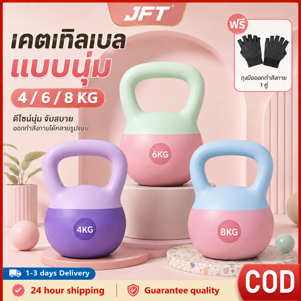 JFT เคตเทิลเบลล์แบบนุ่ม 4/6/8KG Kettlebell ทูโทน วัสดุ PVC นุ่ม ดัมเบลยกน้ำหนัก เวทเทรนนิ่ง อุปกรณ์ออกกำลังกาย ฟิตเนสที่