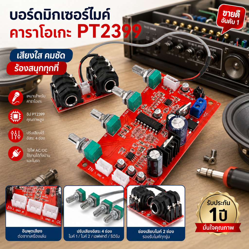 [พร้อมส่ง] บอร์ดคาราโอเกะ PT2399 NE5532 M65831 แผงวงจร Reverb ไมโครโฟน แอมป์ปรี