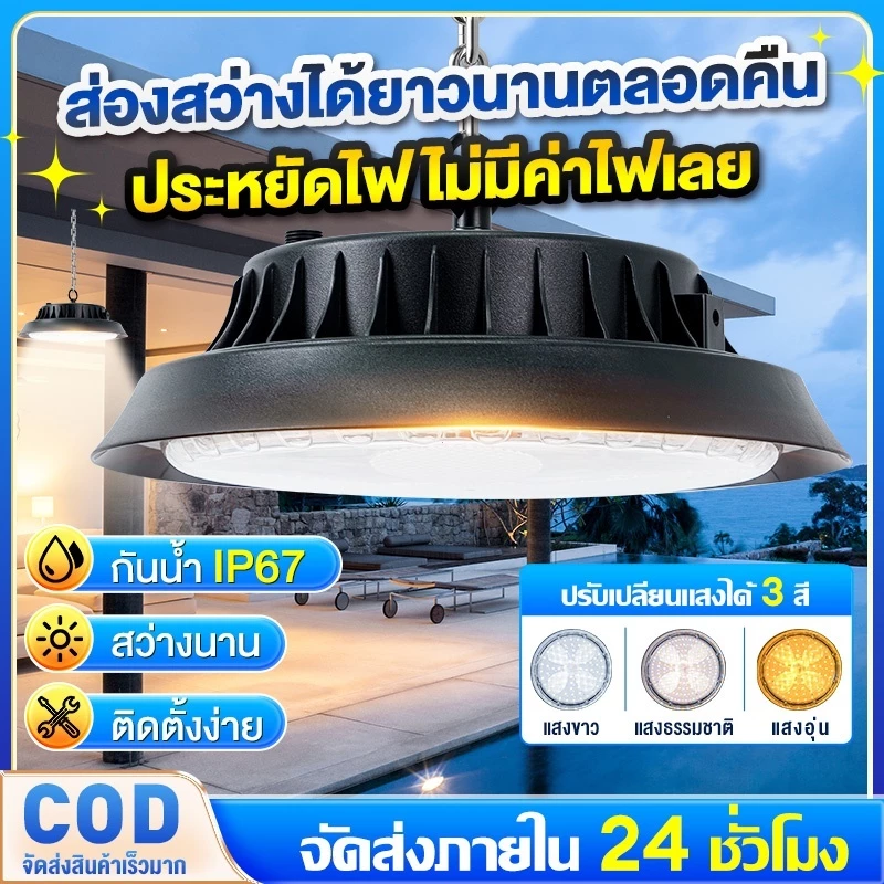โคมไฟโซลาร์เซลล์ ไฟโซล่าเซล LED solar vintage light1000000W ไฟโซล่าเซลล์ติดเพดาน ไฟสปอร์ตไลท โคมวินเทจ พร้อมรีโมท