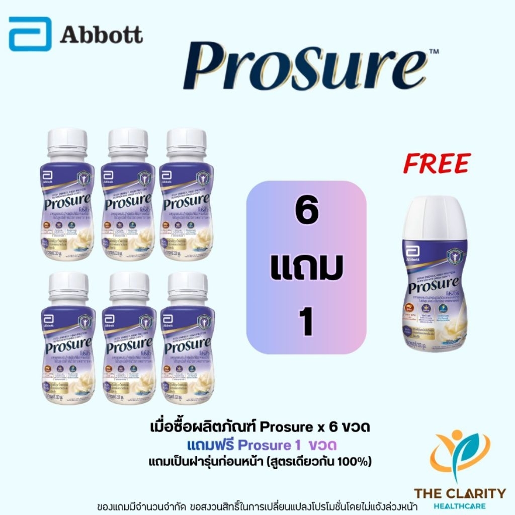 (เซตสุดคุ้ม 6 แถม 1 ขวด) Prosure โปรชัวร์ 220 มล.สูตรโปรตีนสูง มี EPA Abbott พร้อมดื่ม